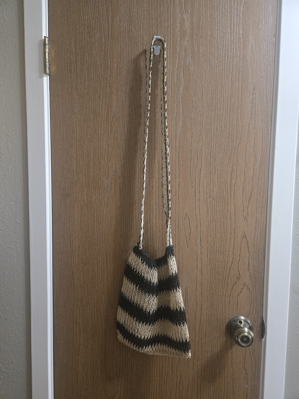 Amazon Rainforest Handwoven Black and Beige Stripe Crossbody Bag